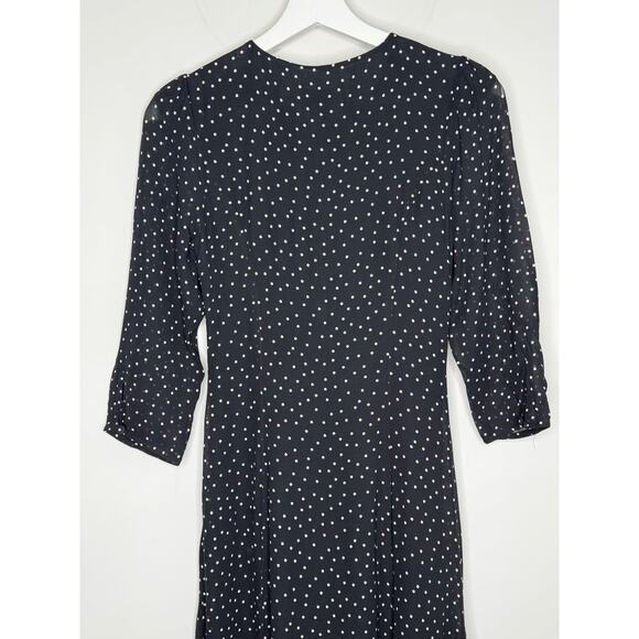 Reformation Mels Chiffon Polka Dot 3/4 Sleeve A-Line Midi Dress Black White 2 - Picture 11 of 16